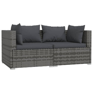 vidaXL Patio Furniture Set 3 Piece with Cushions Gray Poly Rattan-2