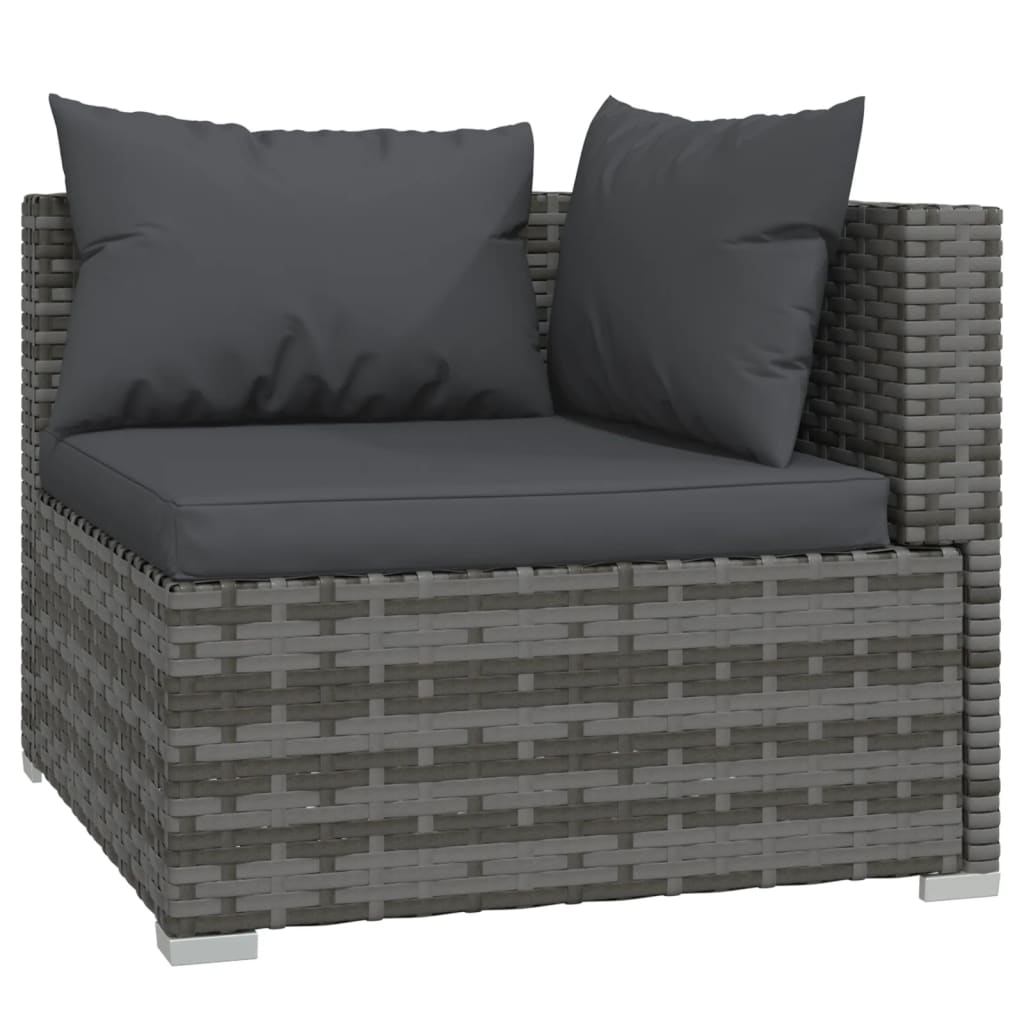 vidaXL Wicker Patio Furniture 3 Piece with Cushions Gray Poly Rattan-3