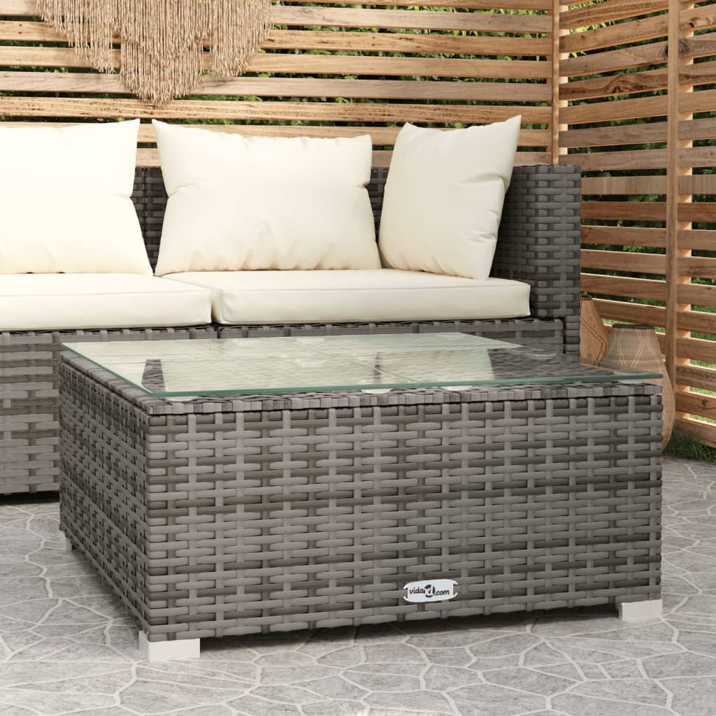 vidaXL Patio Coffee Table Black 23.6"x23.6"x11.8" Poly Rattan and Glass-12