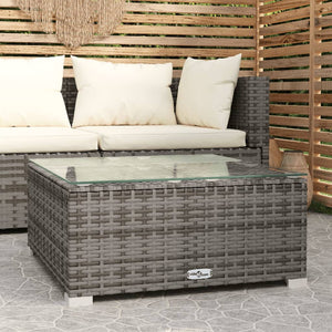 vidaXL Patio Coffee Table Black 23.6"x23.6"x11.8" Poly Rattan and Glass-12