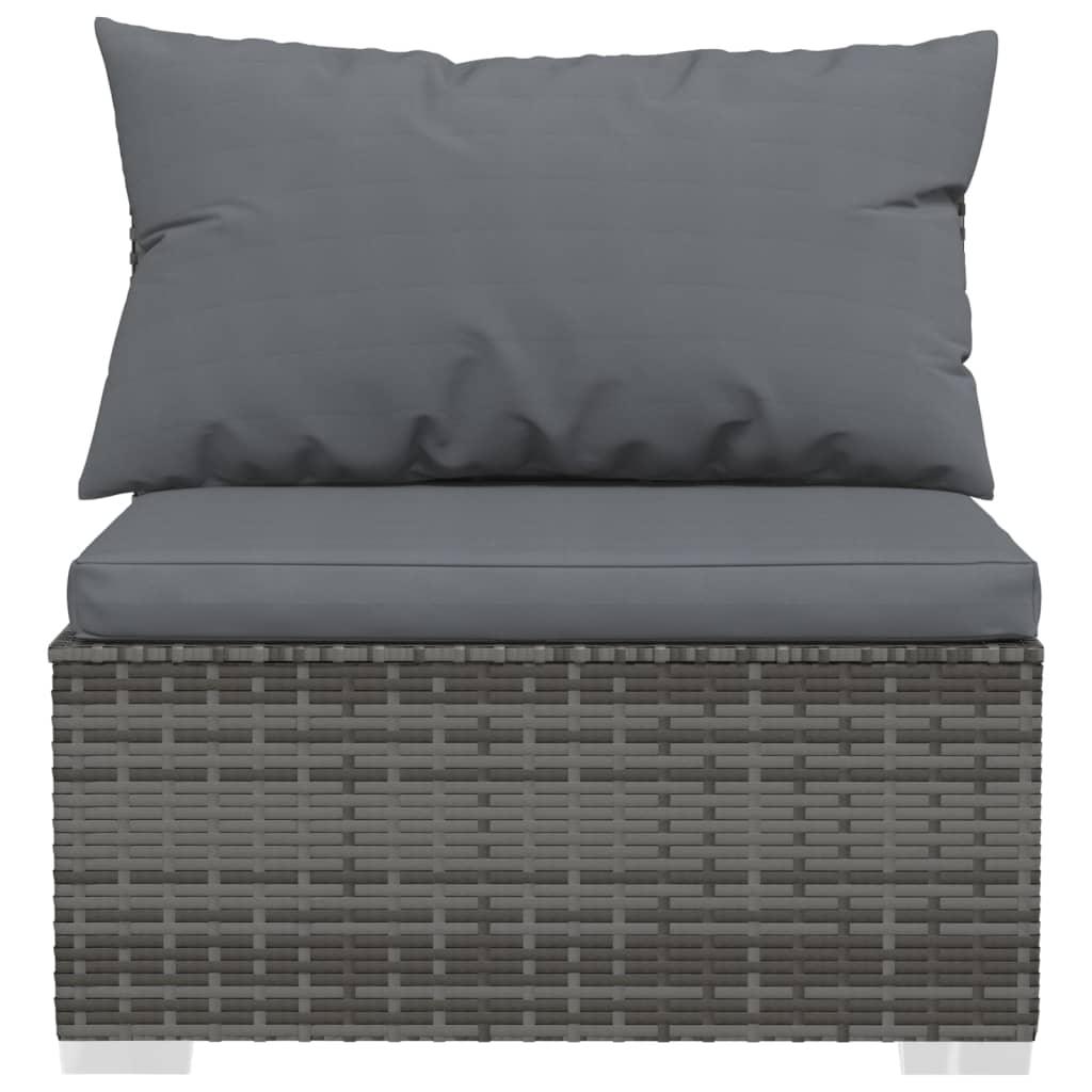 vidaXL Patio Middle Sofa with Cushions Black Poly Rattan-10