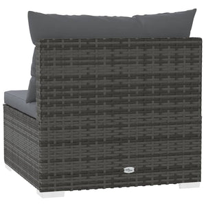 vidaXL Patio Middle Sofa with Cushions Black Poly Rattan-14