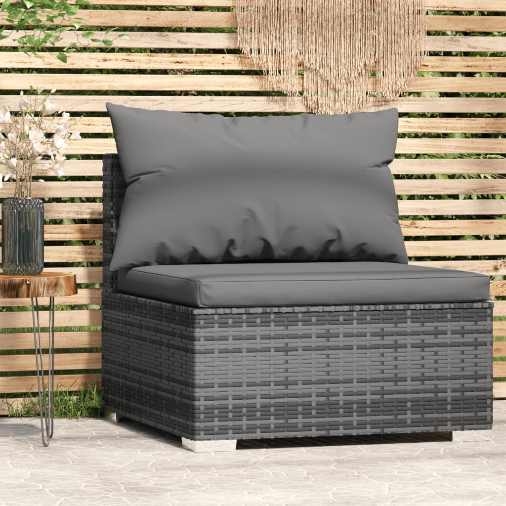 vidaXL Patio Middle Sofa with Cushions Black Poly Rattan-33