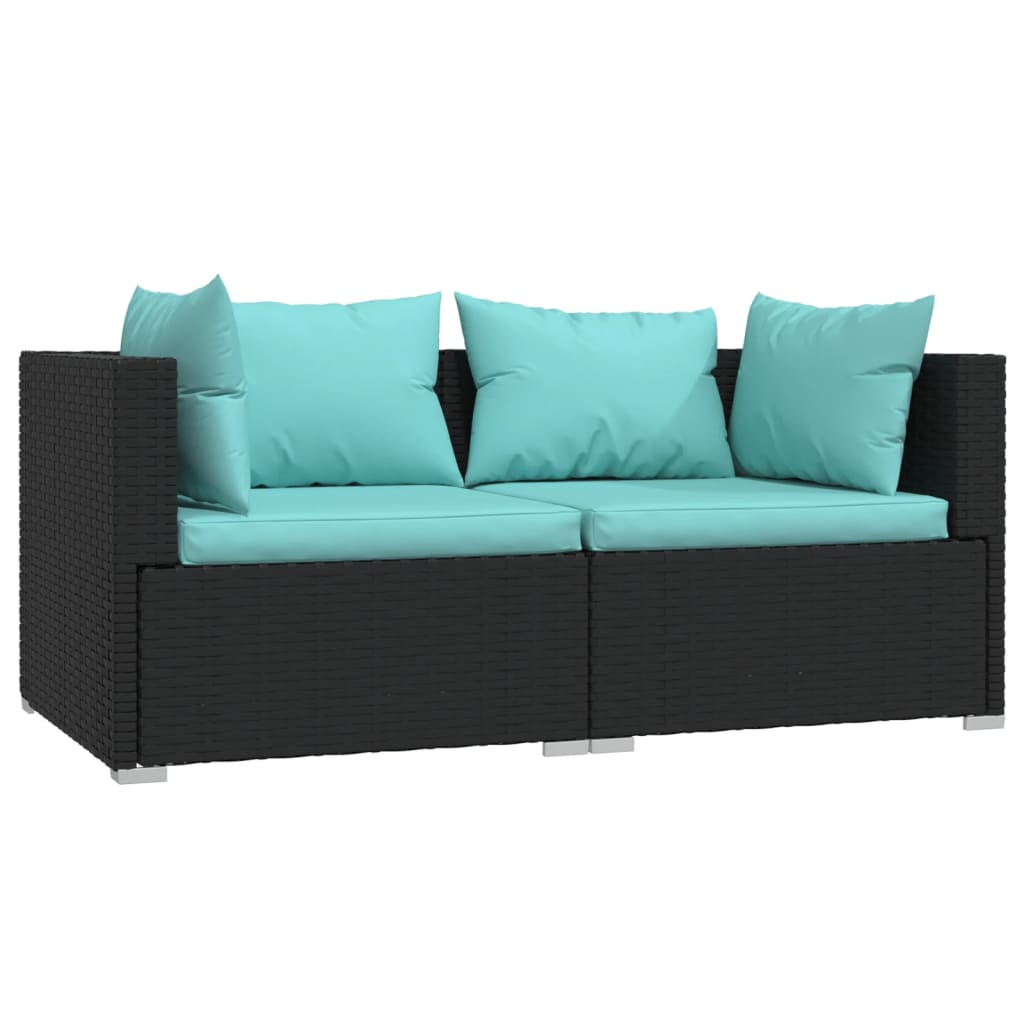 vidaXL Patio Loveseat with Cushions Black Poly Rattan-0