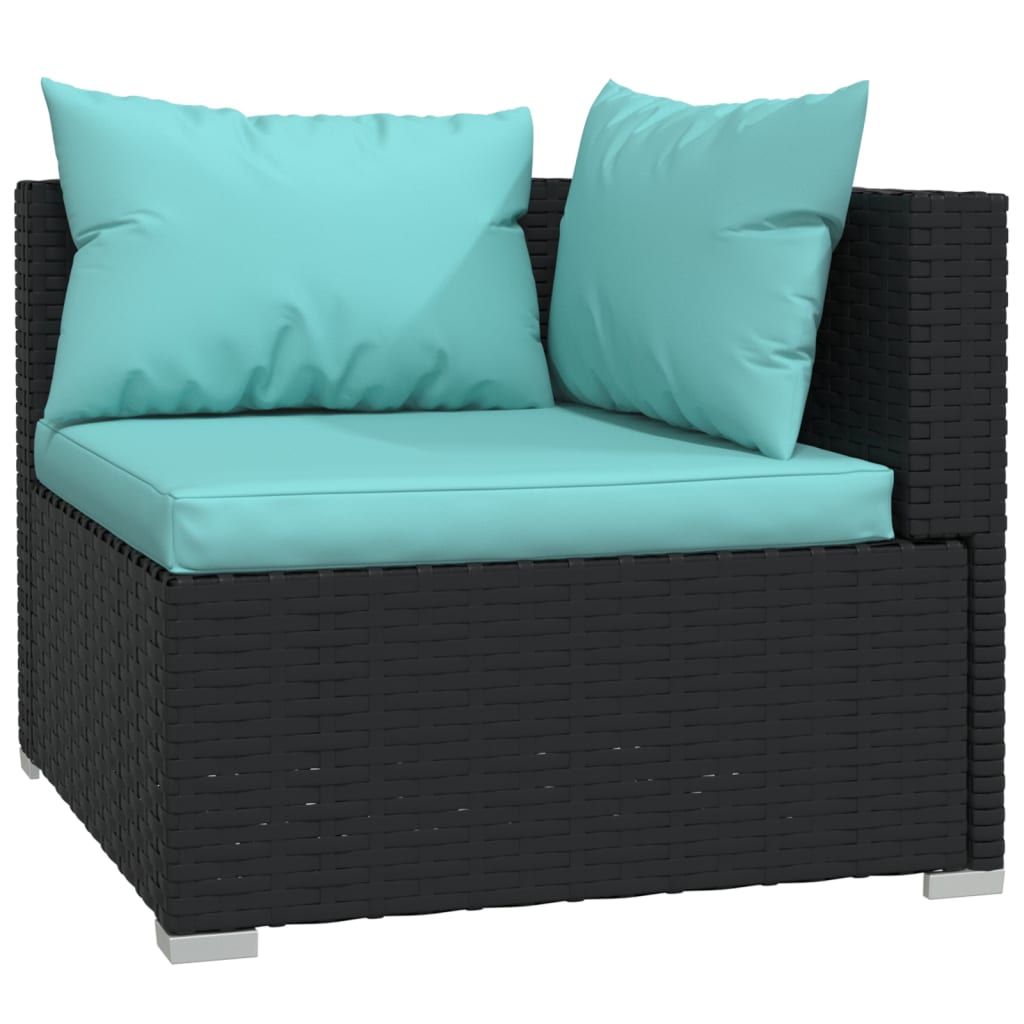 vidaXL Patio Loveseat with Cushions Black Poly Rattan-4