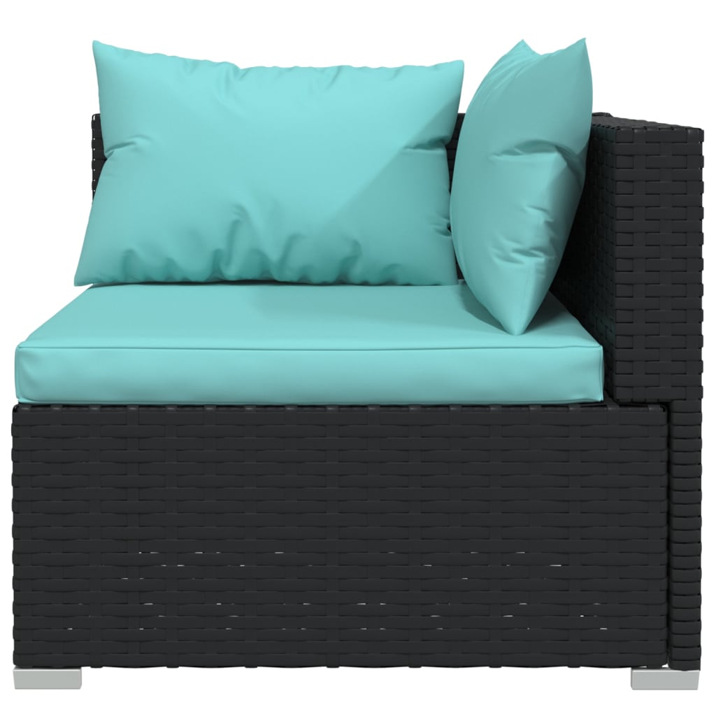 vidaXL Patio Loveseat with Cushions Black Poly Rattan-5