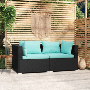 vidaXL Patio Loveseat with Cushions Black Poly Rattan-1