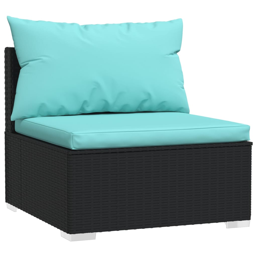 vidaXL Patio Middle Sofa with Cushions Black Poly Rattan-0