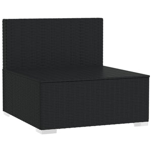 vidaXL Patio Middle Sofa with Cushions Black Poly Rattan-5