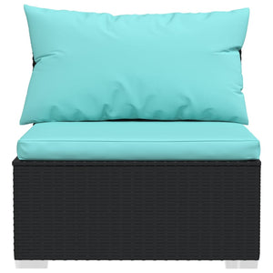 vidaXL Patio Middle Sofa with Cushions Black Poly Rattan-9