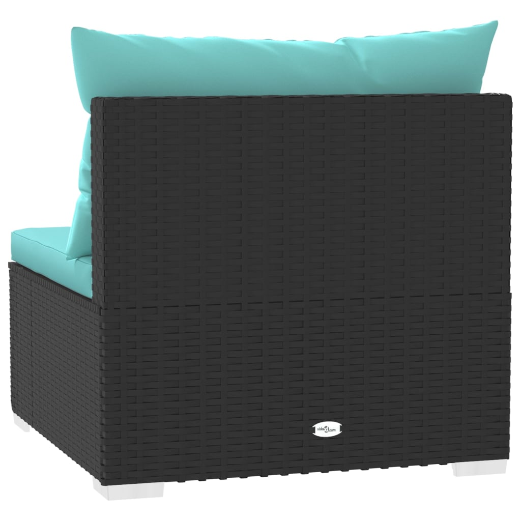 vidaXL Patio Middle Sofa with Cushions Black Poly Rattan-13