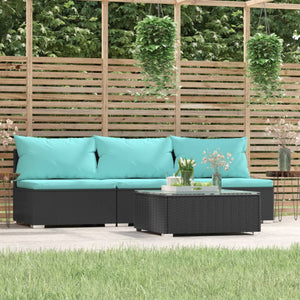 vidaXL Patio Furniture Set 4 Piece with Cushions Black Poly Rattan-0