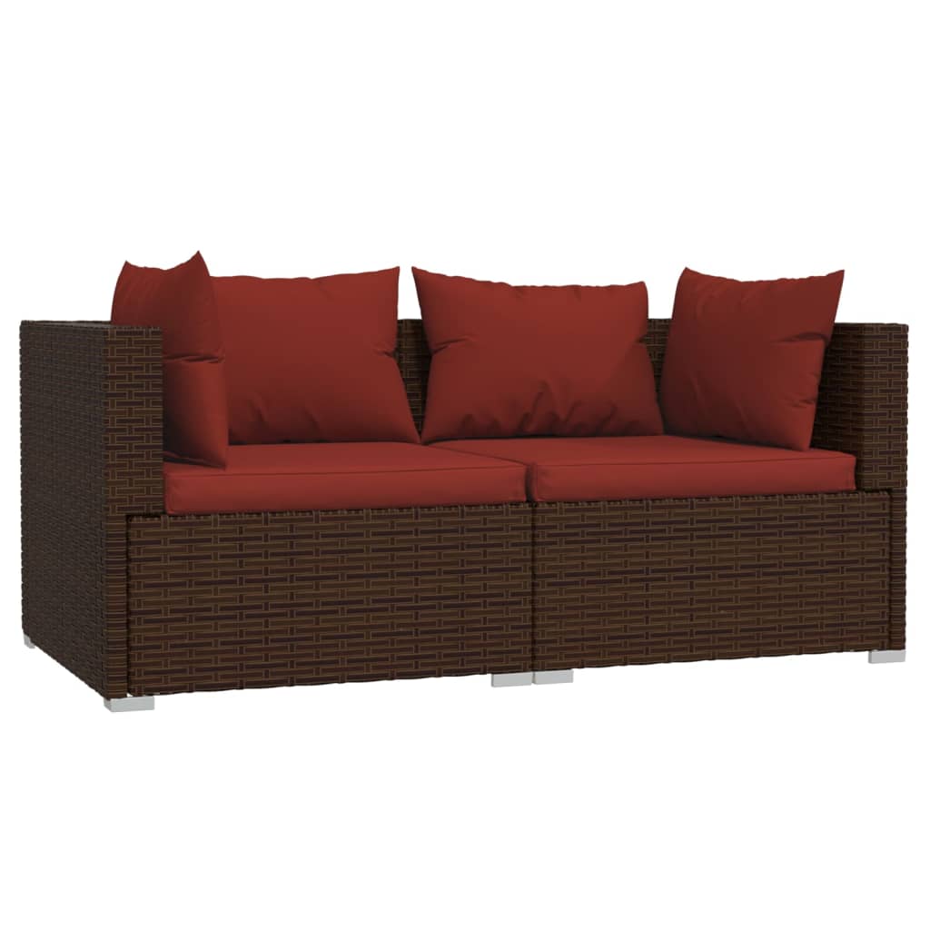 vidaXL Patio Loveseat with Cushions Brown Poly Rattan-0