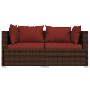 vidaXL Patio Loveseat with Cushions Brown Poly Rattan-2