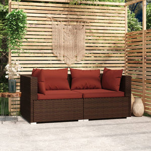 vidaXL Patio Loveseat with Cushions Brown Poly Rattan-1