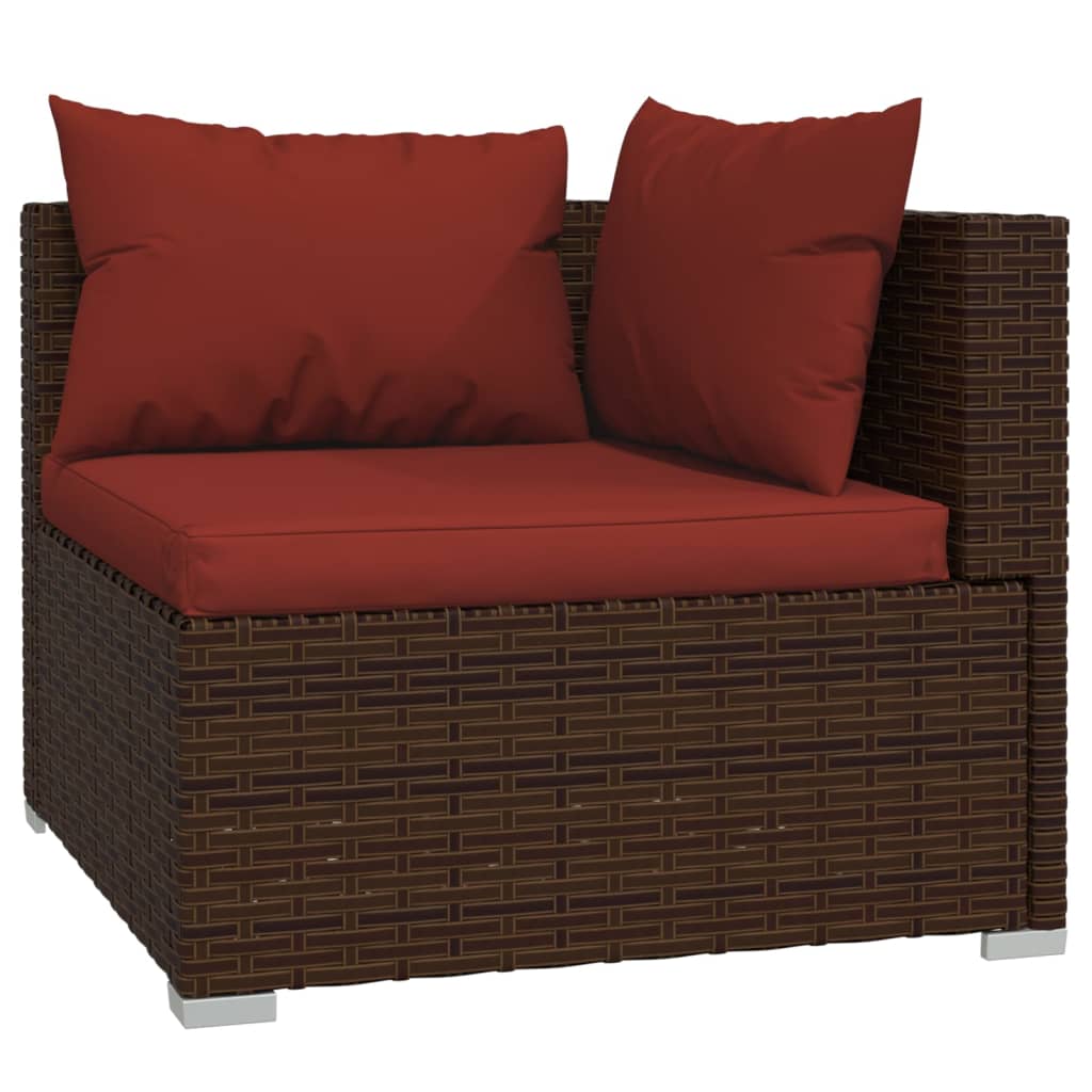 vidaXL Wicker Patio Furniture 3 Piece with Cushions Brown Poly Rattan-3