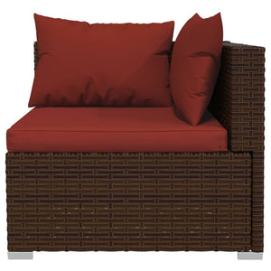 vidaXL Wicker Patio Furniture 3 Piece with Cushions Brown Poly Rattan-4