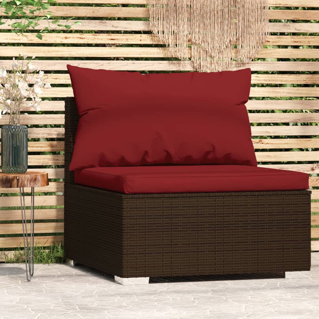 vidaXL Patio Middle Sofa with Cushions Black Poly Rattan-12