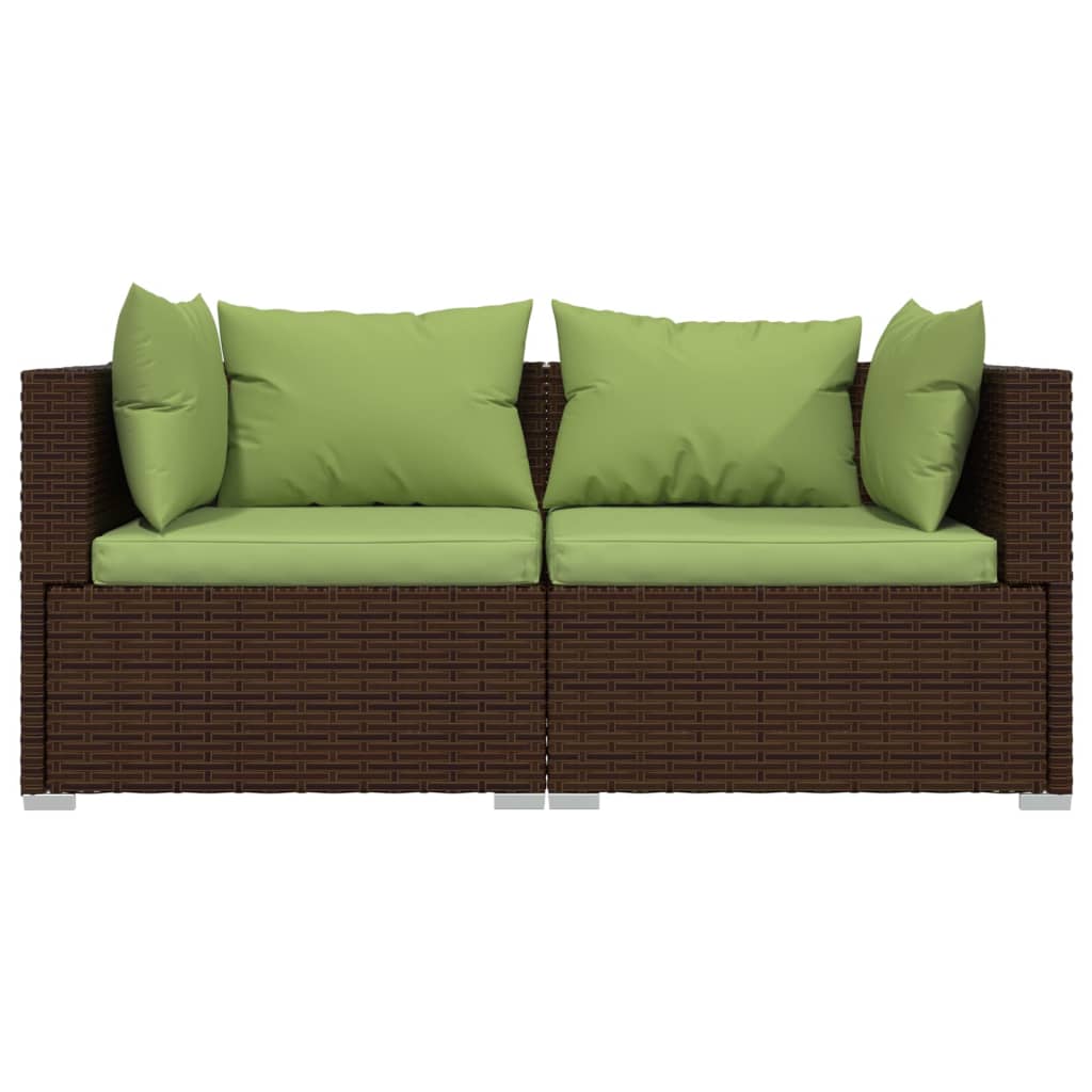 vidaXL Patio Loveseat with Cushions Brown Poly Rattan-2