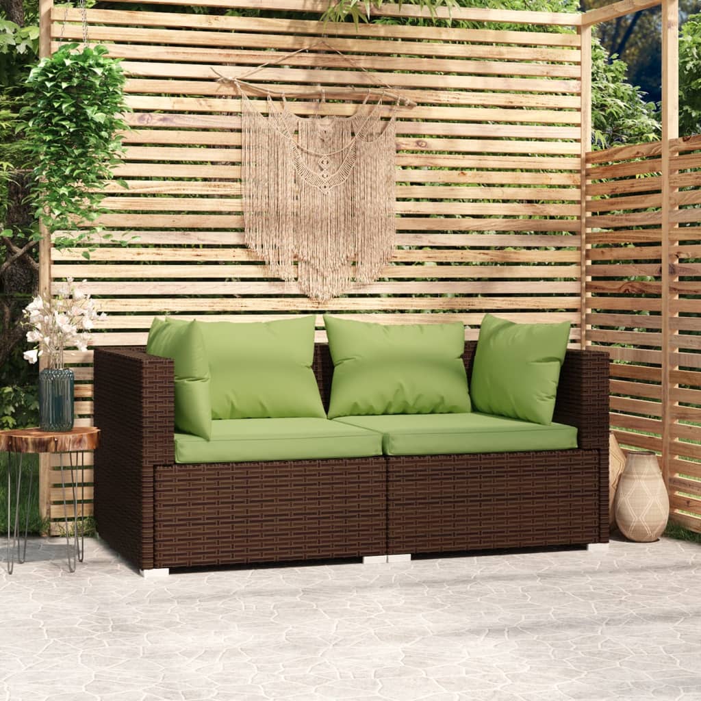 vidaXL Patio Loveseat with Cushions Brown Poly Rattan-1