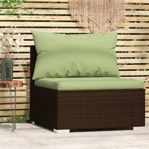 vidaXL Patio Middle Sofa with Cushions Black Poly Rattan-20