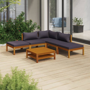 vidaXL 6 Piece Patio Lounge Set with Cushion Solid Acacia Wood-2