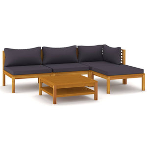 vidaXL 5 Piece Patio Lounge Set with Cushion Solid Acacia Wood-2