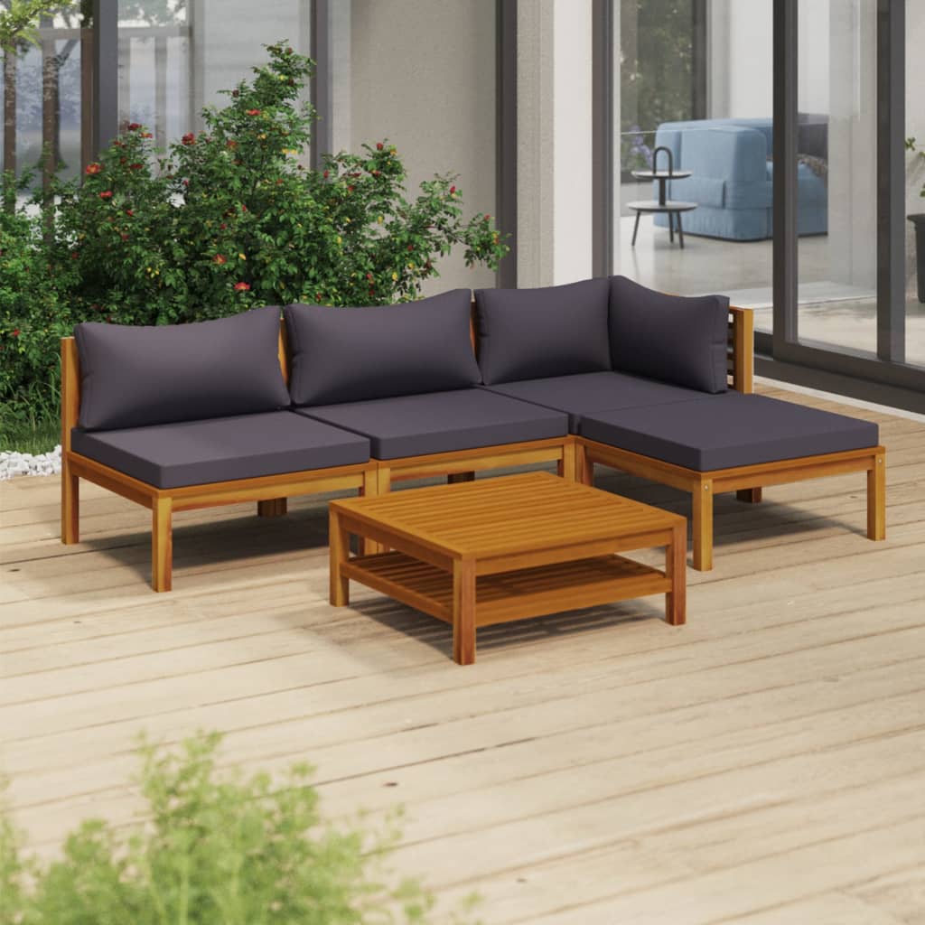 vidaXL 5 Piece Patio Lounge Set with Cushion Solid Acacia Wood-0