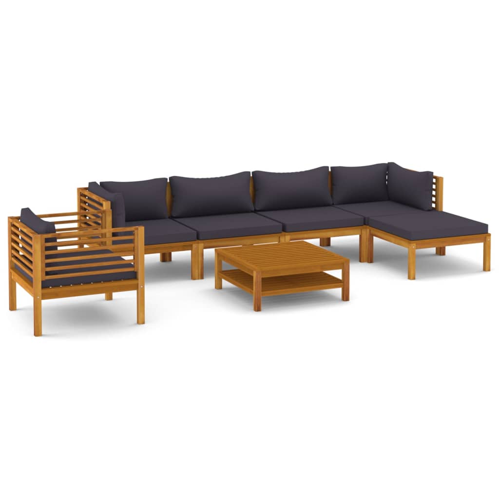 vidaXL 7 Piece Patio Lounge Set with Cushion Solid Acacia Wood-2