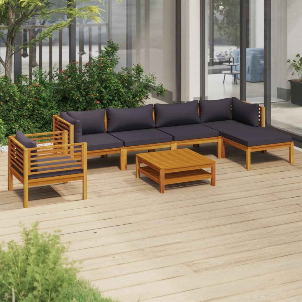 vidaXL 7 Piece Patio Lounge Set with Cushion Solid Acacia Wood-0