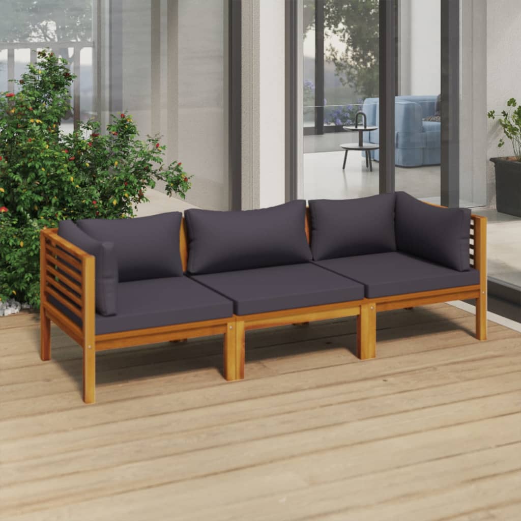 vidaXL 3-Seater Patio Sofa with Cushion Solid Acacia Wood-0