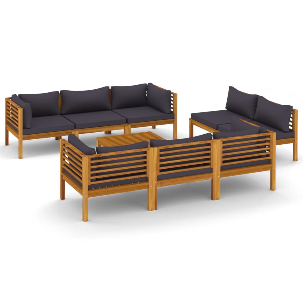 vidaXL 9 Piece Patio Lounge Set with Cushion Solid Acacia Wood-2