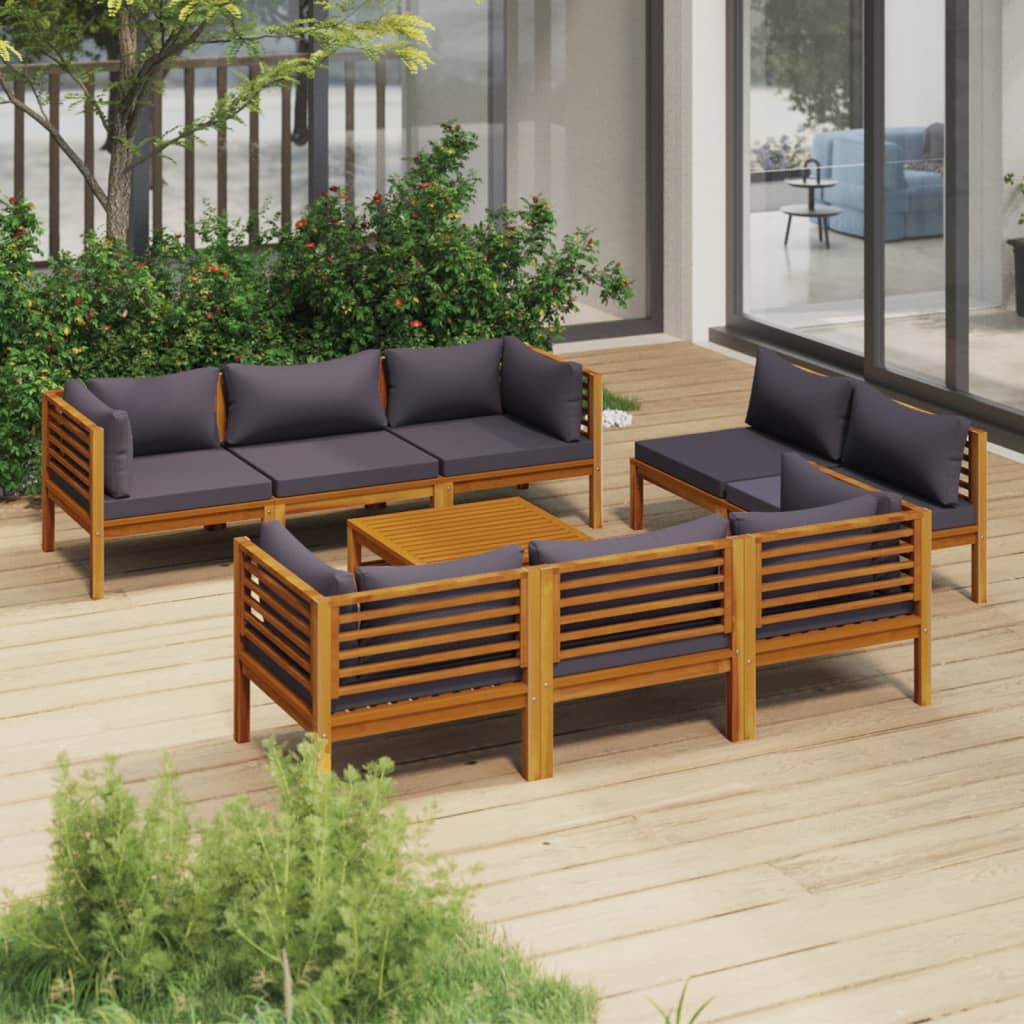 vidaXL 9 Piece Patio Lounge Set with Cushion Solid Acacia Wood-1