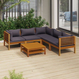 vidaXL 6 Piece Patio Lounge Set with Cushion Solid Acacia Wood-1