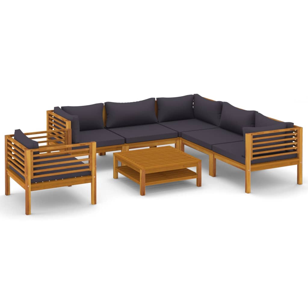 vidaXL 7 Piece Patio Lounge Set with Cushion Solid Acacia Wood-2