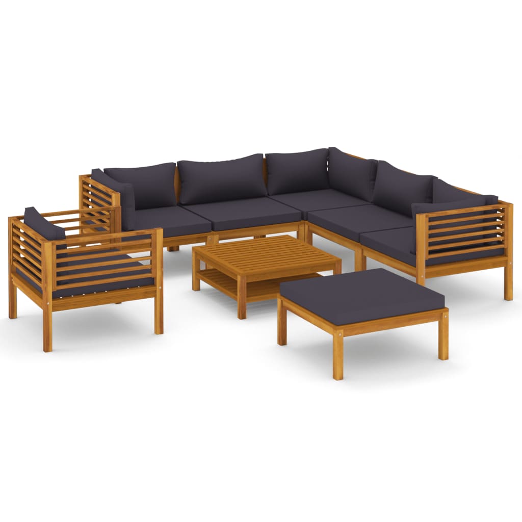 vidaXL 8 Piece Patio Lounge Set with Cushion Solid Acacia Wood-2