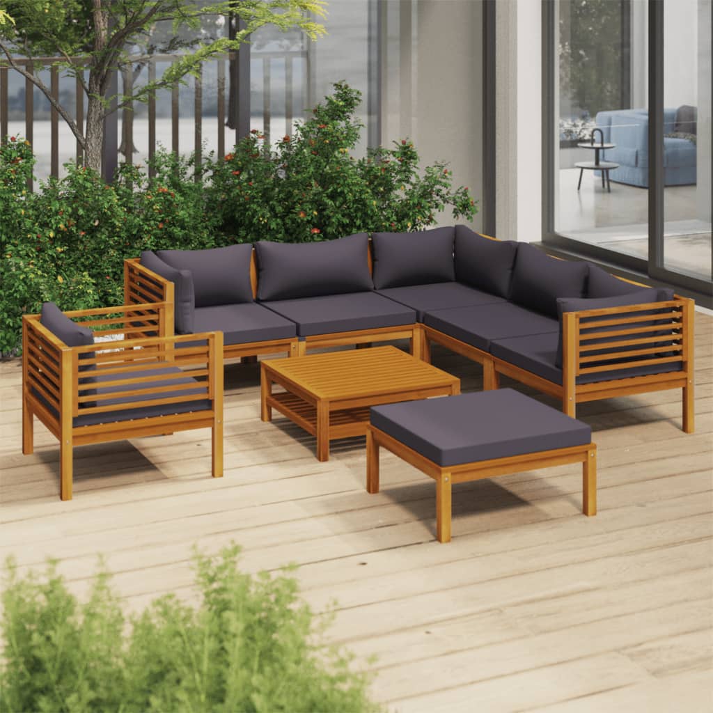 vidaXL 8 Piece Patio Lounge Set with Cushion Solid Acacia Wood-1