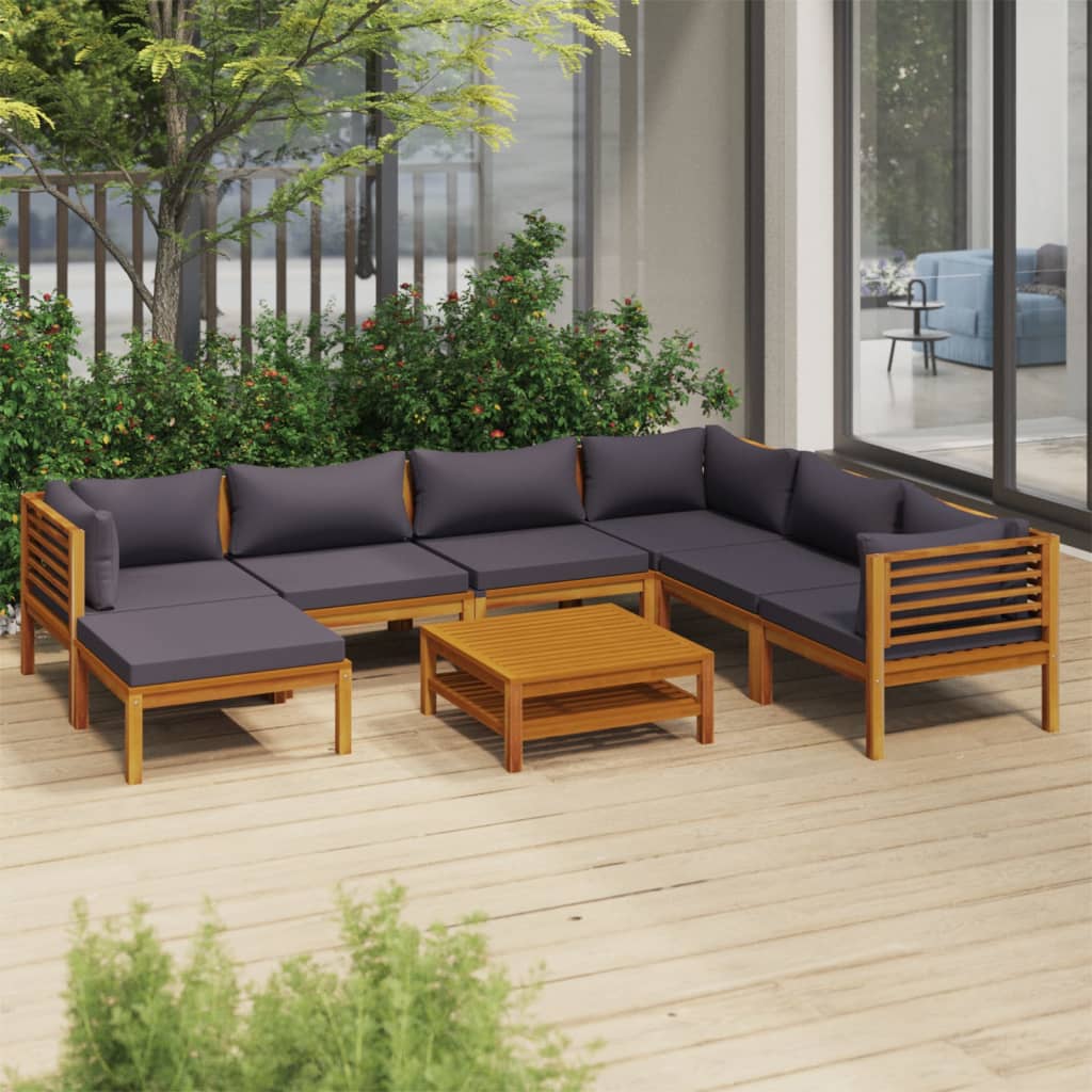 vidaXL 8 Piece Patio Lounge Set with Cushion Solid Acacia Wood-0