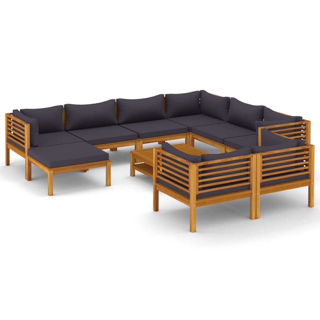 vidaXL 10 Piece Patio Lounge Set with Cushion Solid Acacia Wood-2