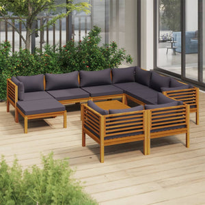 vidaXL 10 Piece Patio Lounge Set with Cushion Solid Acacia Wood-1