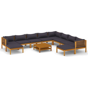 vidaXL 11 Piece Patio Lounge Set with Cushion Solid Acacia Wood-2