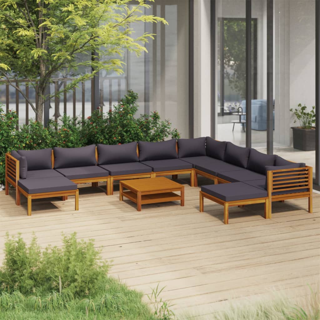 vidaXL 11 Piece Patio Lounge Set with Cushion Solid Acacia Wood-0