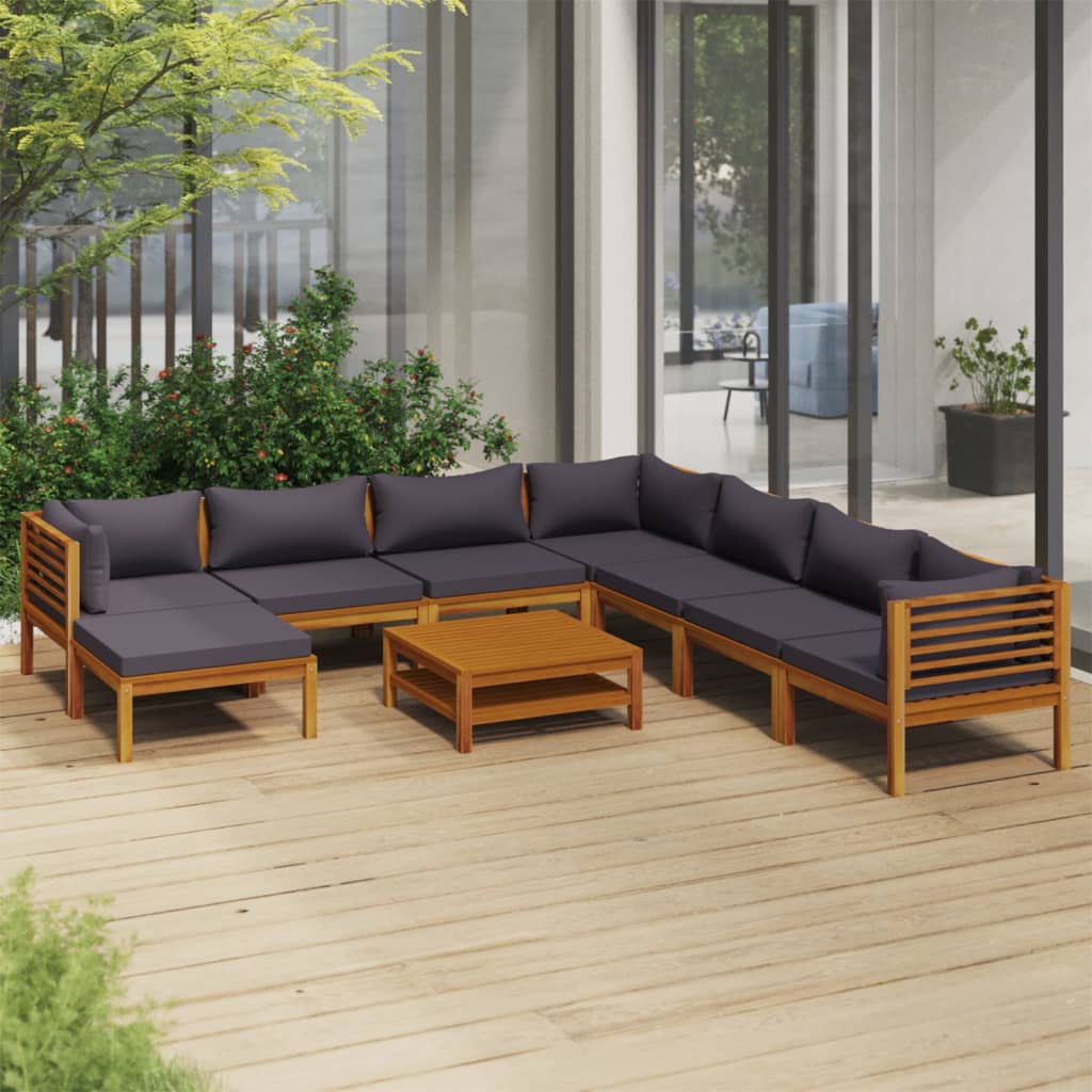 vidaXL 9 Piece Patio Lounge Set with Cushion Solid Acacia Wood-0