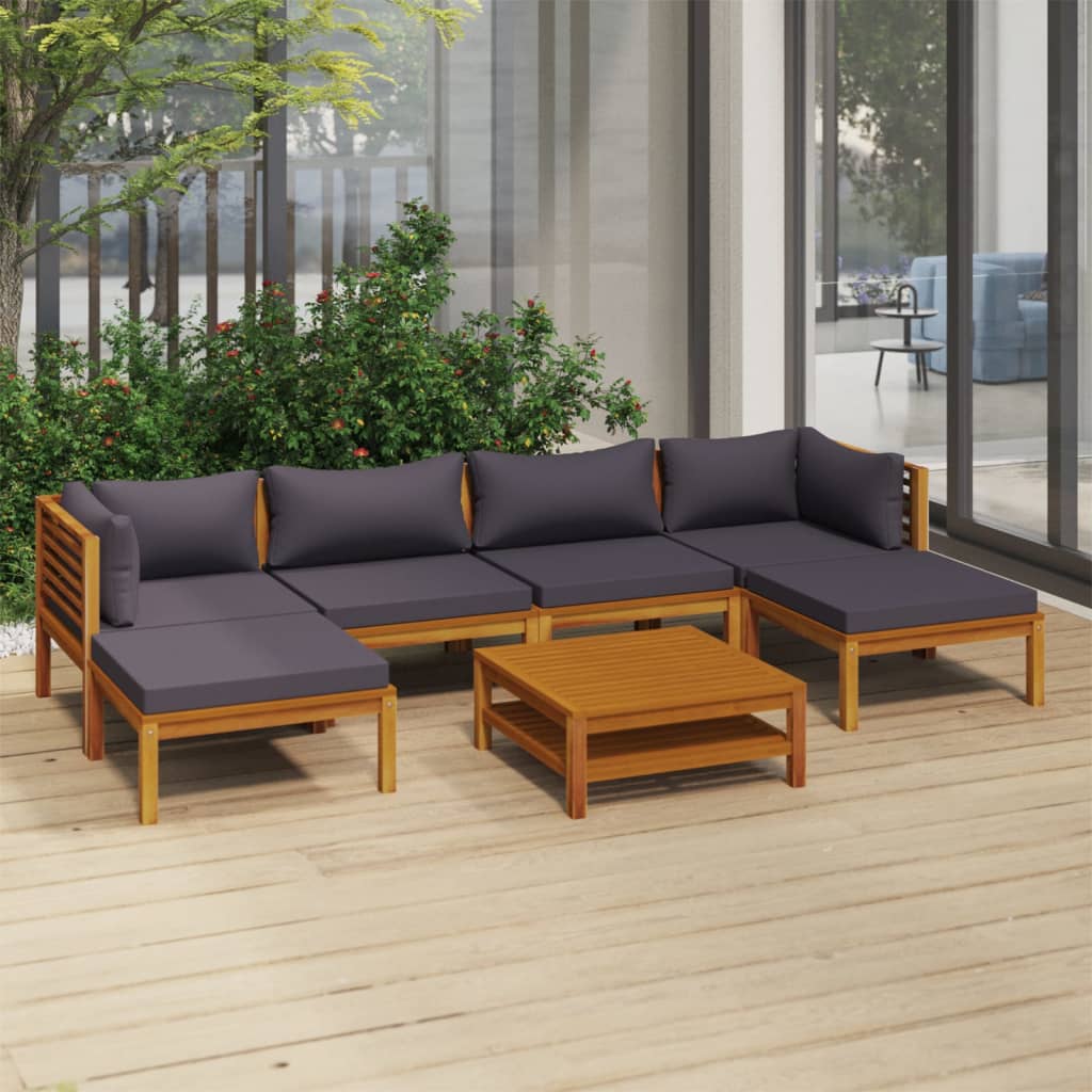 vidaXL 7 Piece Patio Lounge Set with Cushion Solid Acacia Wood-0