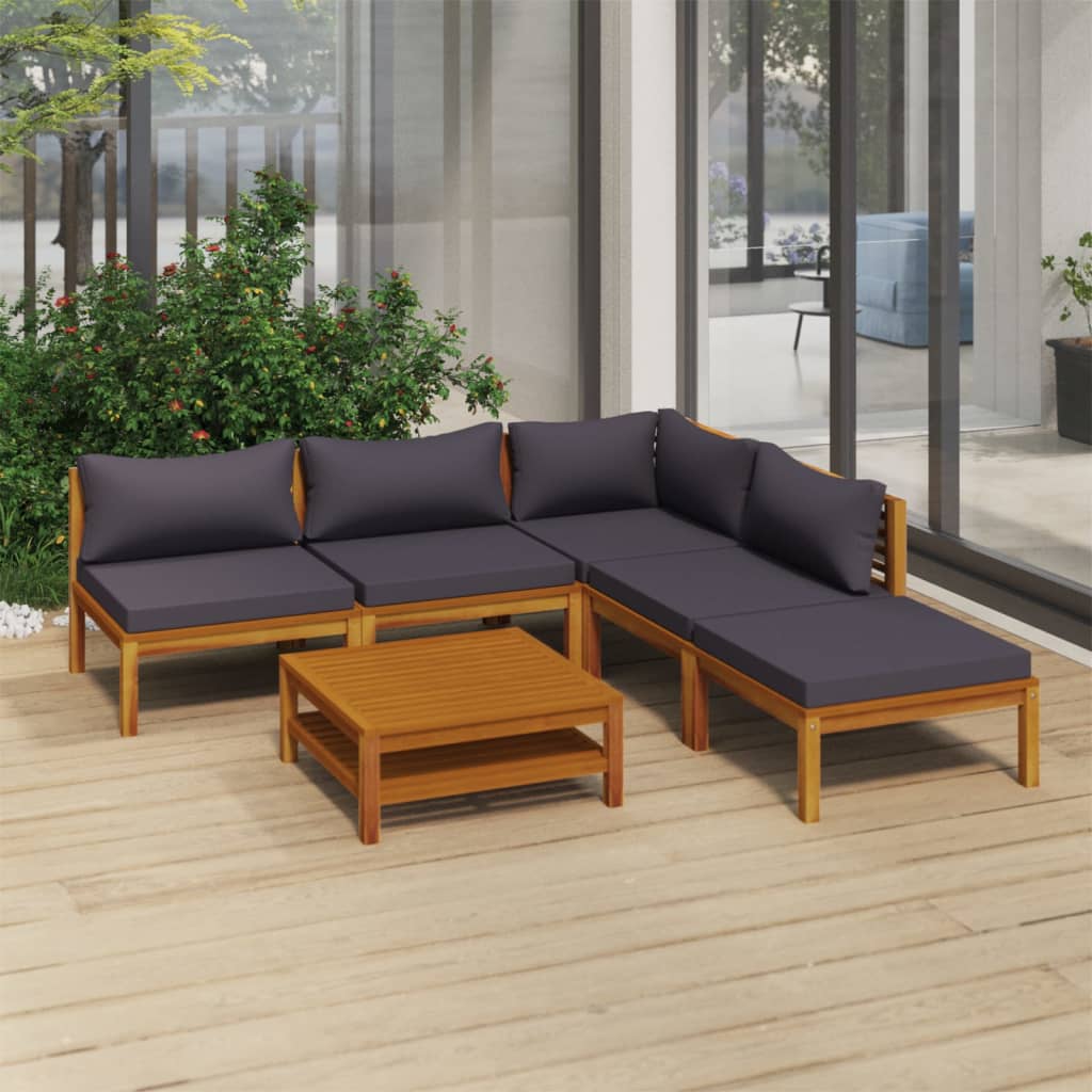 vidaXL 6 Piece Patio Lounge Set with Cushion Solid Acacia Wood-1