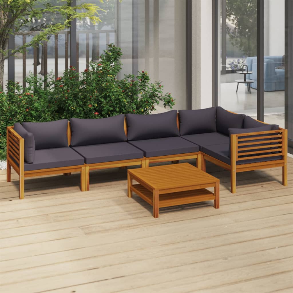 vidaXL 6 Piece Patio Lounge Set with Cushion Solid Acacia Wood-0