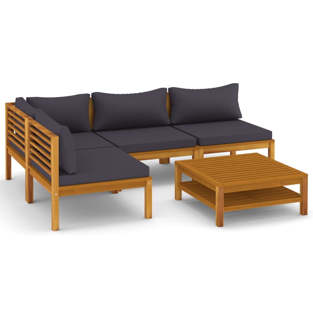 vidaXL 5 Piece Patio Lounge Set with Cushion Solid Acacia Wood-2