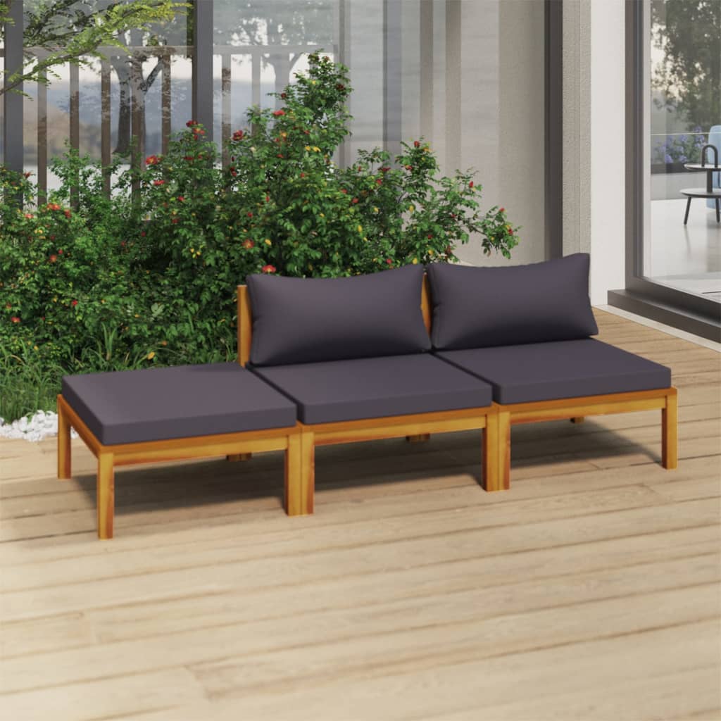 vidaXL 3 Piece Patio Lounge Set with Cushion Solid Acacia Wood-0