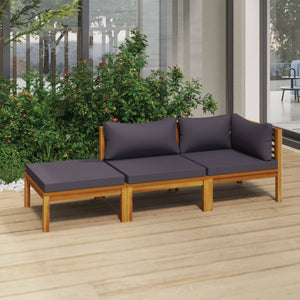 vidaXL 3 Piece Patio Lounge Set with Cushion Solid Acacia Wood-1