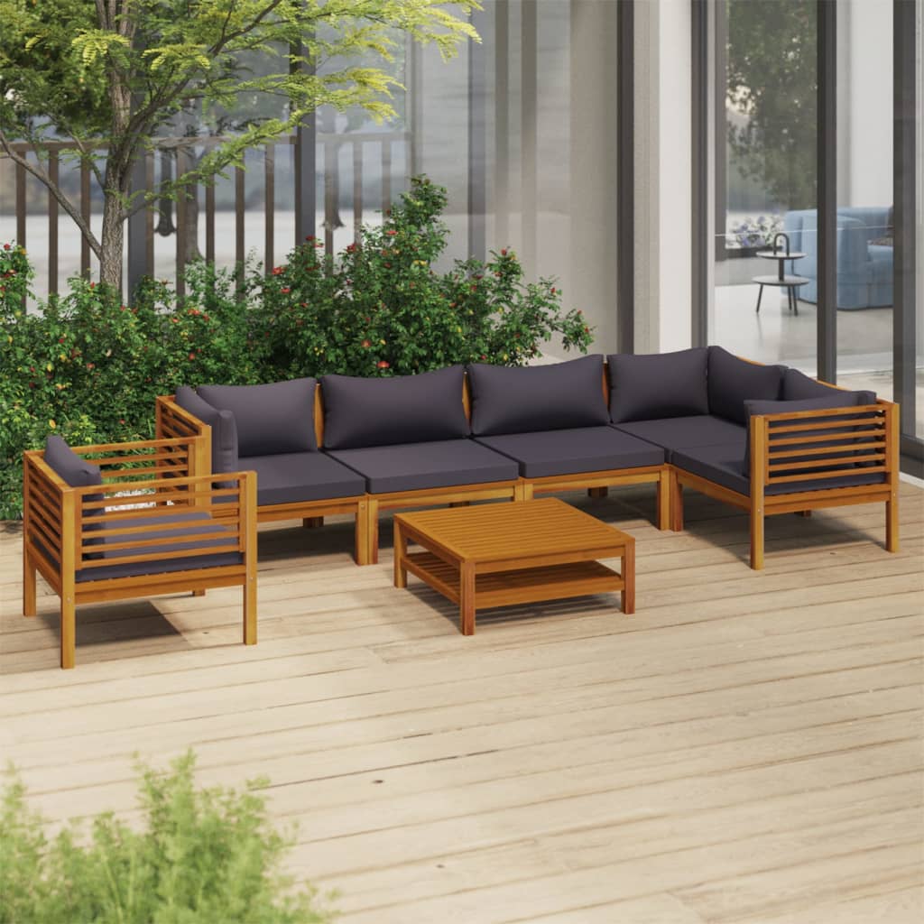 vidaXL 7 Piece Patio Lounge Set with Cushion Solid Acacia Wood-0